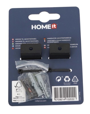HOME It® krokar för vågrät montering på akustikpanel, 2 st.