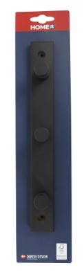 HOME It® knopplist med 3 knoppar 30 × 4 × 7 cm furu svart