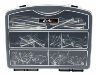 Work>it® skruvar för utomhusbruk i sortimentslåda med 220 delar