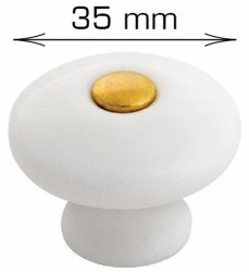 HOME It® porslinsknopp Ø 35 x 30 mm vit/guld 2 st.