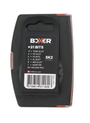 Boxer® bitssats i ask med bältesclips S2 stål 31 delar