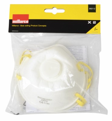 Millarco® FFP2SV-dammskyddsmask med ventil 2-pack