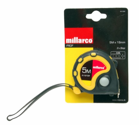 Millarco® måttband med stopp 19 mm x 5 meter