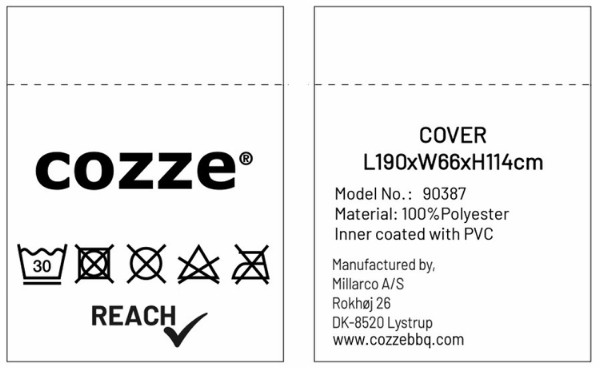 Cozze®-överdrag 190x66x114 cm till Plancha/grill och utebord