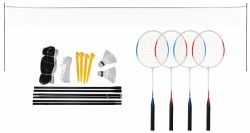 Play>it® badmintonset inkl. nät, boll och racketar för 4 spelare